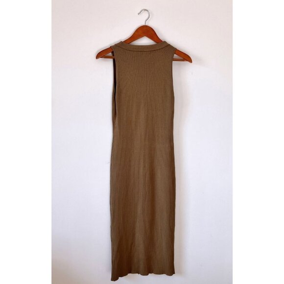 Ronny Kobo Elanna Button Front Midi Bodycon Dress Khaki Brown Size Large - Picture 4 of 9